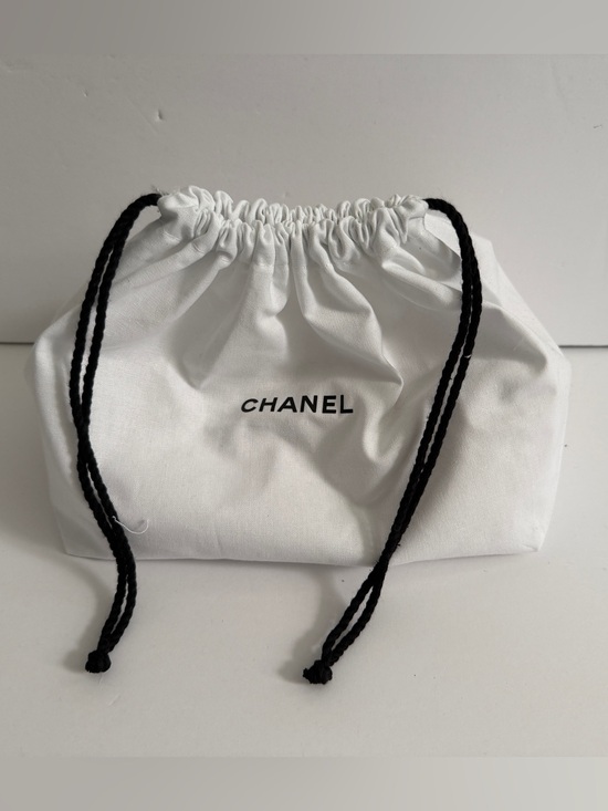 CHANEL Handbags - CHANEL White Cotton Drawstring Pouch with Black Cords